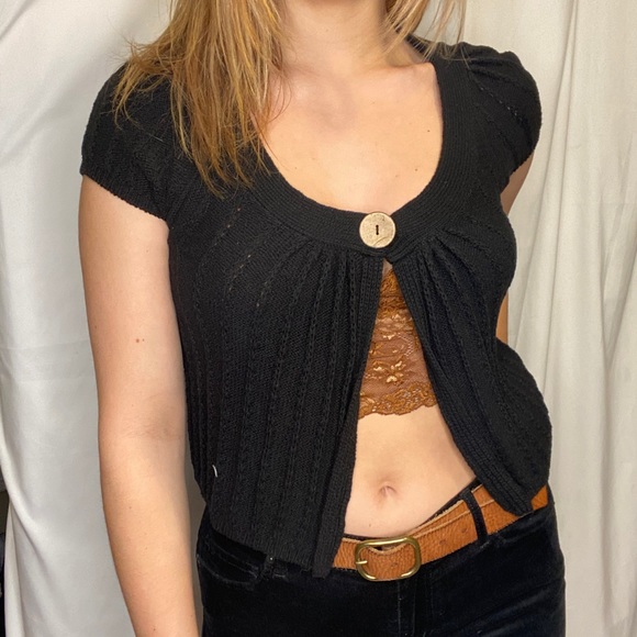 INC International Concepts Sweaters - Black one button sweater crop